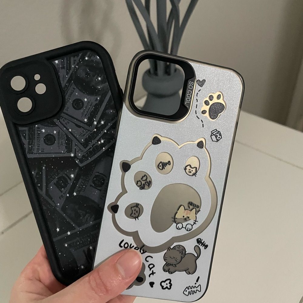 iPhone 12 Cases – Cute Cat Paw & Money Print – Set of 2